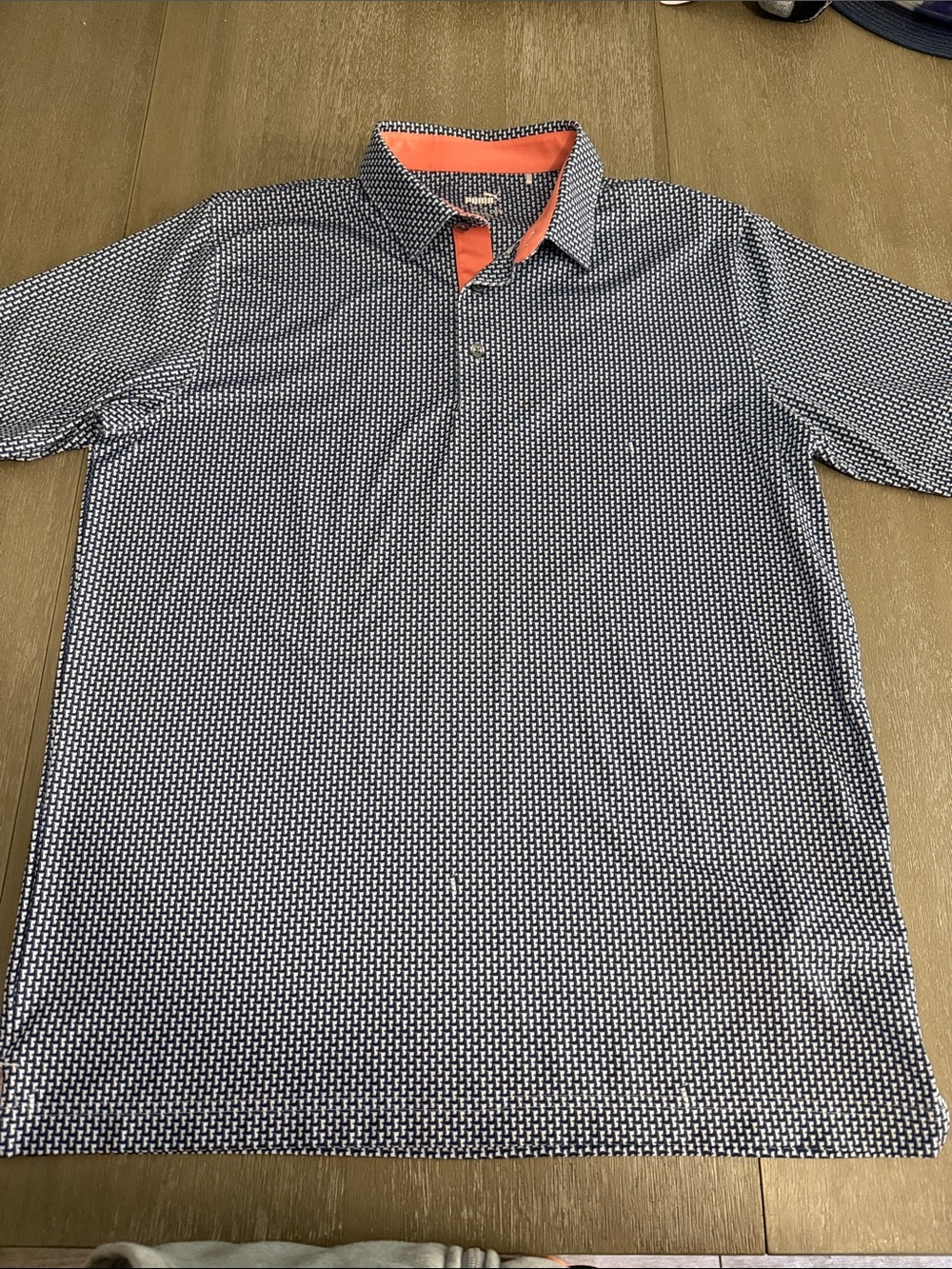 Puma Navy Geometric Polo with Coral Accent